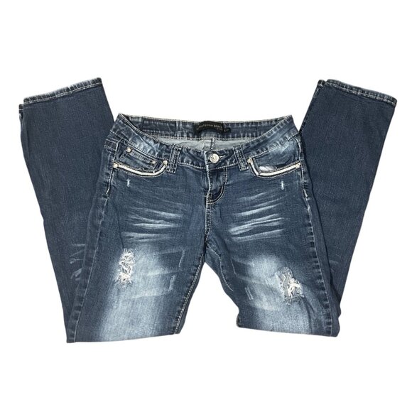 Twentyone Black By Rue21 Distressed Jeans Embellished Size 5/6S Stretchy Casual - Picture 1 of 5